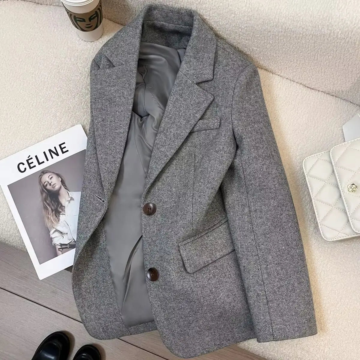 Flora Grey Herringbone pattern