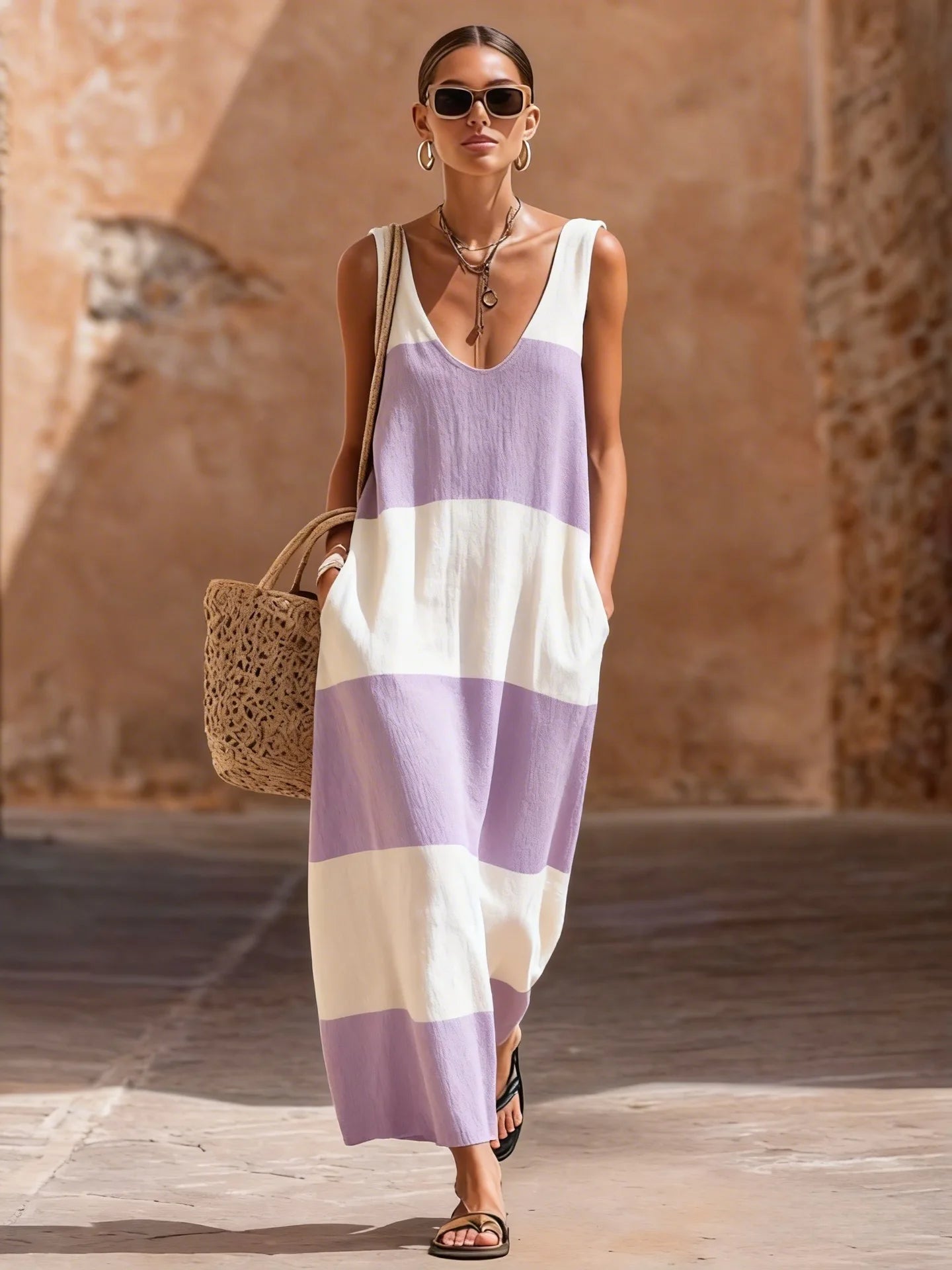 Flora Striped Sleeveless Maxi