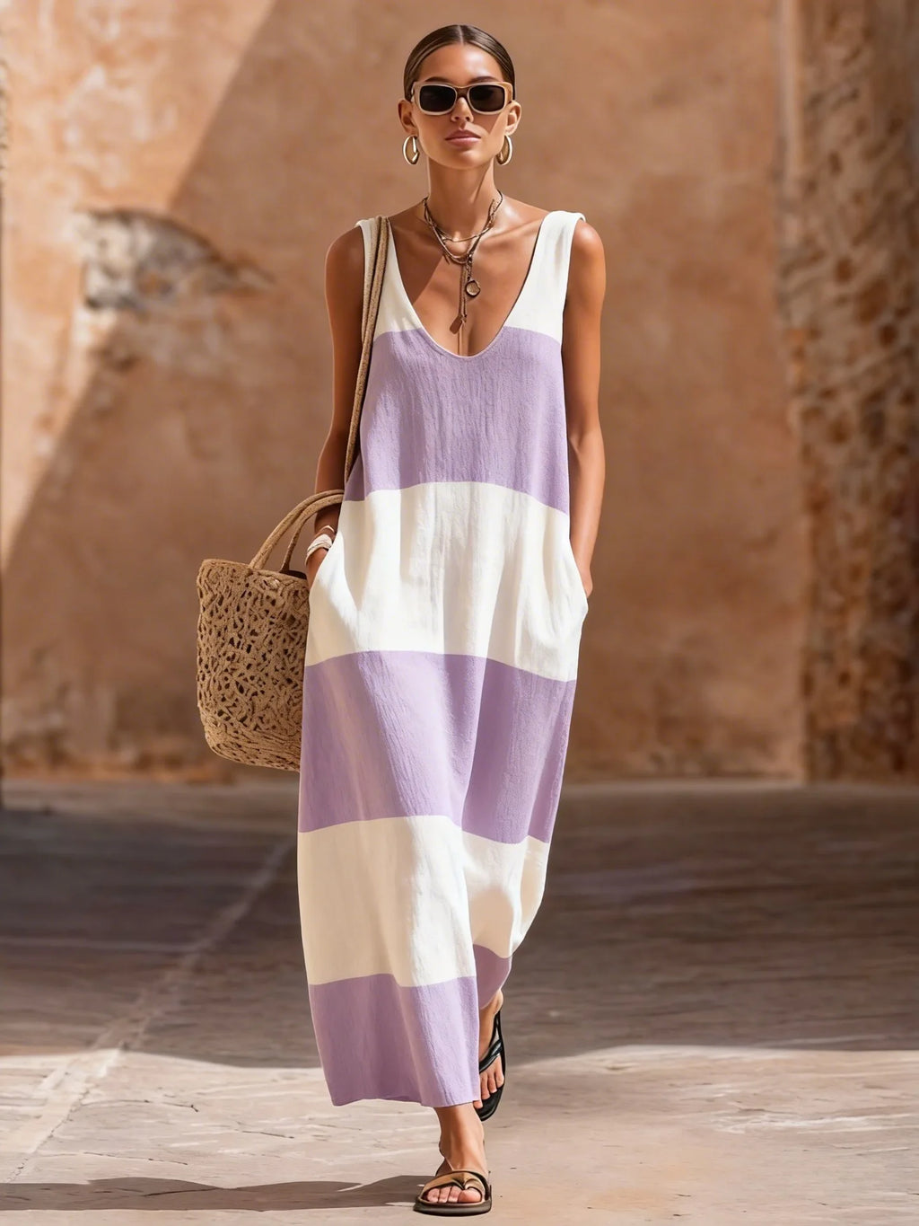 Flora Striped Sleeveless Maxi